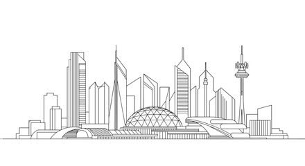 Obraz premium Modern city skyline illustration in minimalist line art style.