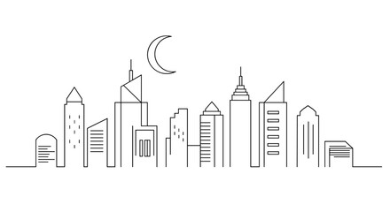Night cityscape minimalist line art