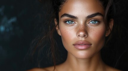 Obraz premium Radiant woman with flawless skin and striking eyes