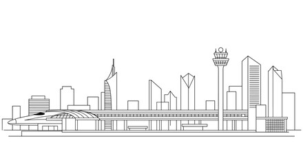 Obraz premium Modern Cityscape with High-Speed Train White background 