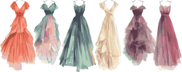 Set of formal dresses vector illustration