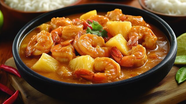 Udang masak lemak nenas Pineapple prawn curry , a traditional Peranakan dish