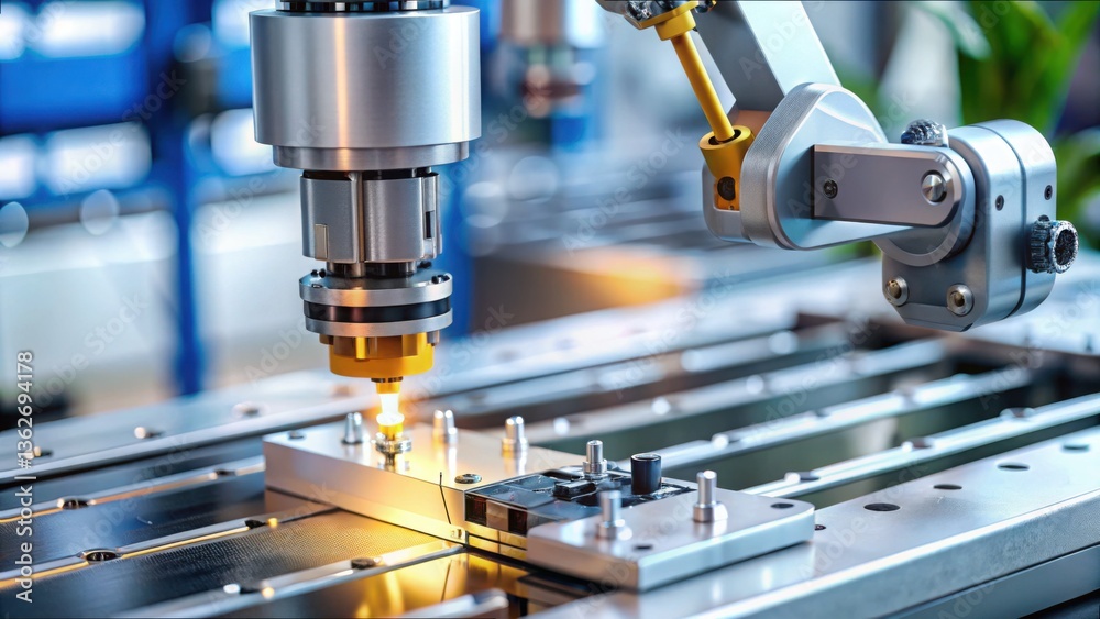 Aufkleber robotic gripper placing tiny component with precision in manufacturing