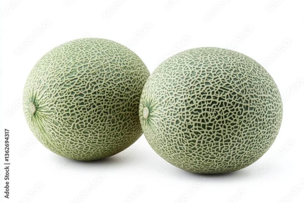 Poster freshly harvested melons showcasing a textured rind against a clean backdrop with soft lighting
