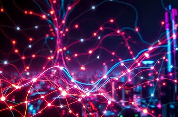 Fototapeta premium Cyberpunk Neon Cityscape with Interconnected Lights