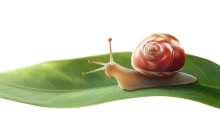 Snail's Journey: Capturing the simple elegance of nature. A snail gracefully traverses a vibrant green leaf, evoking a sense of peaceful exploration in the natural world.