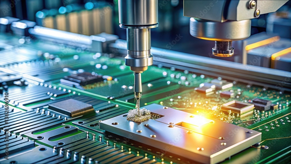 Poster Robotic Arm Engaging in Precision Circuit Board Assembly Process