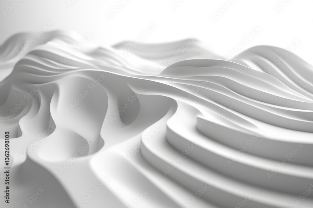 Poster Abstract white wave patterns create a textured landscape in a minimalist design setting suitable for modern decor