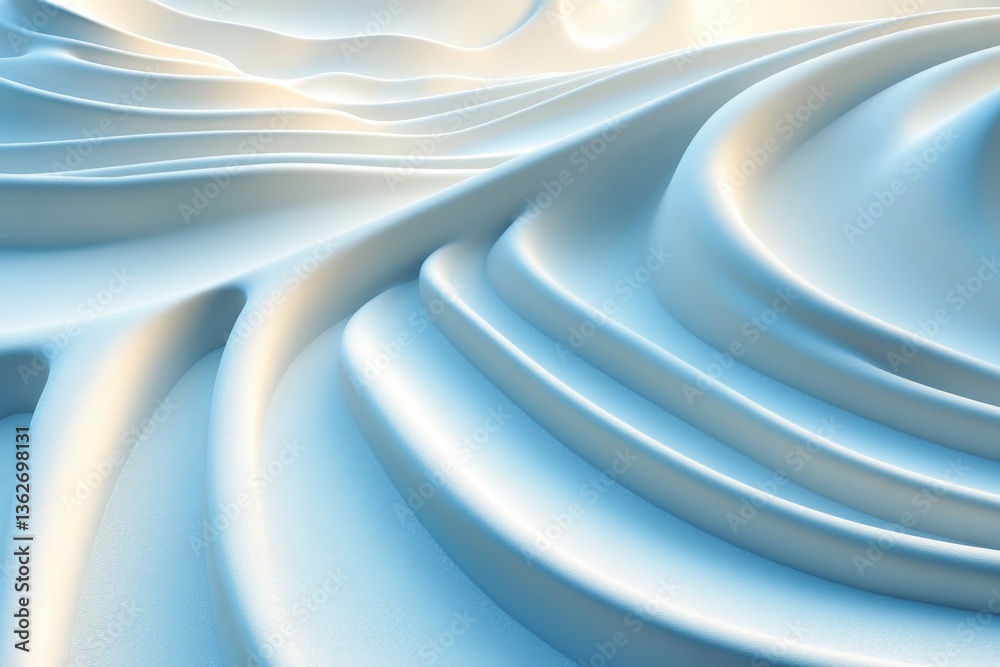 Poster Curved patterns of light and shadow create a serene abstract landscape in soft blue tones