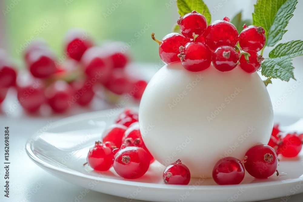 Poster delicate dessert presented with fresh red berries in a bright setting