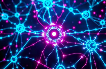 Vibrant Cyberpunk Abstract Pattern with Futuristic Neural Networks
