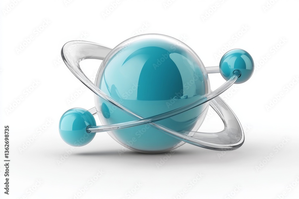 Aufkleber 3D model of a blue atom with orbiting electrons representing atomic structure and scientific concepts in a creative design