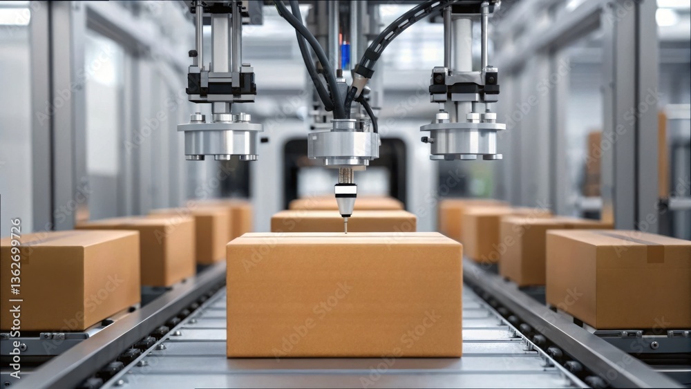 Fototapete automated packaging machine for sealing boxes in factory setting
