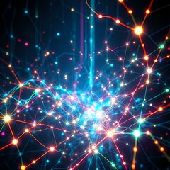 Fototapeta premium Cyberpunk Neon Lights: Abstract Pattern of Stars and Neural Networks