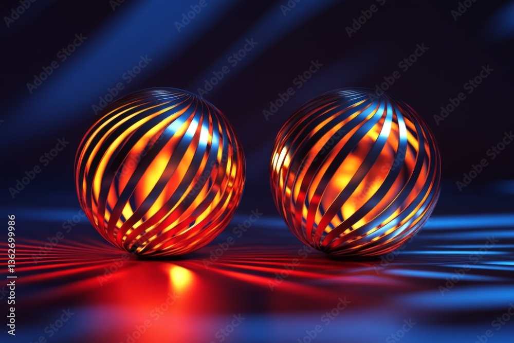 Aufkleber colorful intertwined spheres with light reflections creating dramatic shadows on a dark background