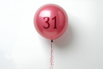 Red balloon featuring number "31" against a simple white background with a curly ribbon