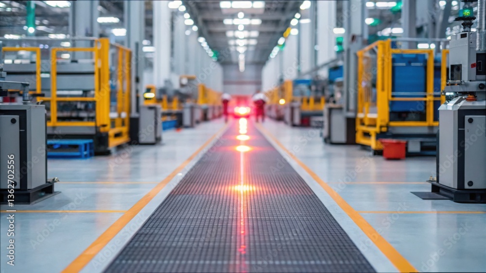 Poster Industrial Setting with Laser Sensors Scanning Floor in Factory
