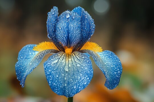 A Stunning Blue Iris Blossom with Dewdrops - Powered by Adobe