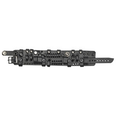 Black leather bracelet in steampunk style with intricate mechanical details. A perfect fusion of...