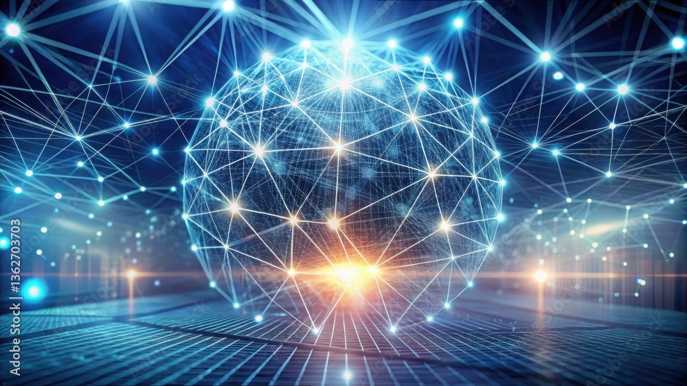 Aufkleber Bright Neural Network Grid with Lines and Fusing Technology Concepts