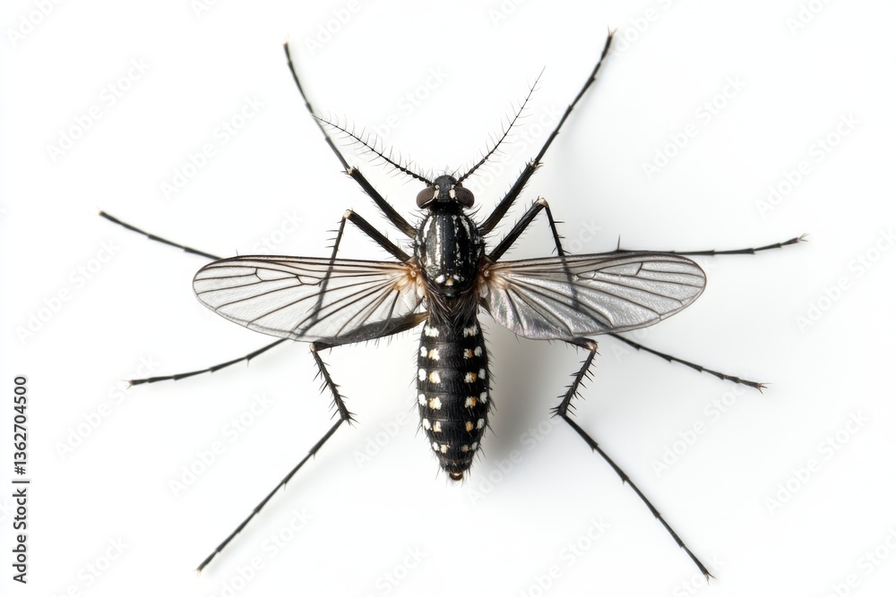 Poster close-up view of a mosquito showcasing detailed features on a white background