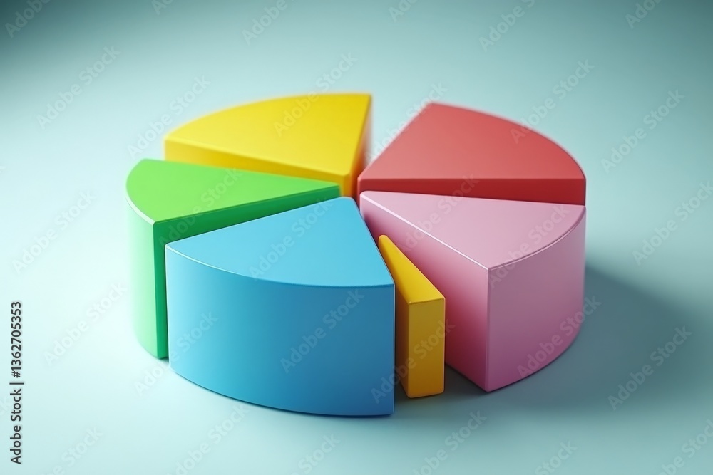 Poster Colorful geometric shapes arranged in a pie chart formation on a soft background during bright daylight