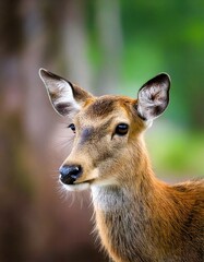 Fototapeta premium Close Up photo of a deer with a sharp gaze with a blurred background