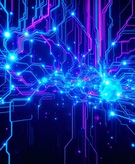 Obraz premium Futuristic Cyberpunk Abstract Digital Art: Glowing Neon Data Nodes Network