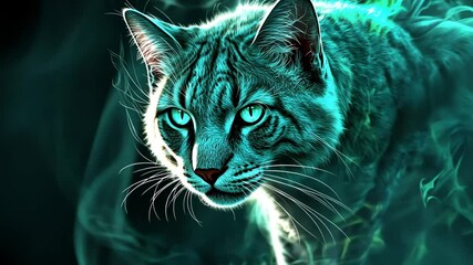 Glowing Teal Lynx in Dark Forest - Powered by Adobe