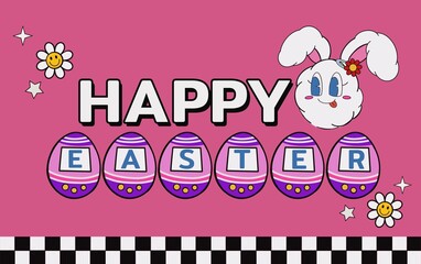 happy easter card with cute cartoon bunny.