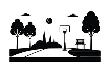 Basketball court in a park vector silhouette on white background © Nayon Chandro Barmon