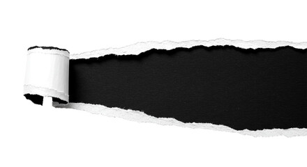 Dramatic Torn Black Paper Banner on transparent background, vector illustration, PNG, Black ripped paper