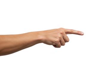 A human hand pointing with the index finger extended isolated on transparent background