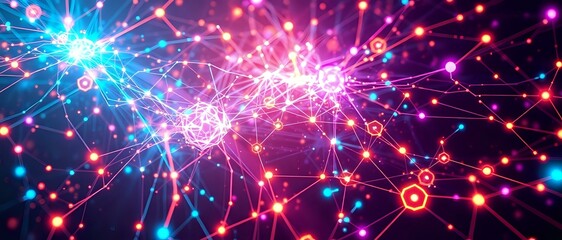 Fototapeta premium Abstract Neon Cyberpunk Tech Network with Glowing Nodes