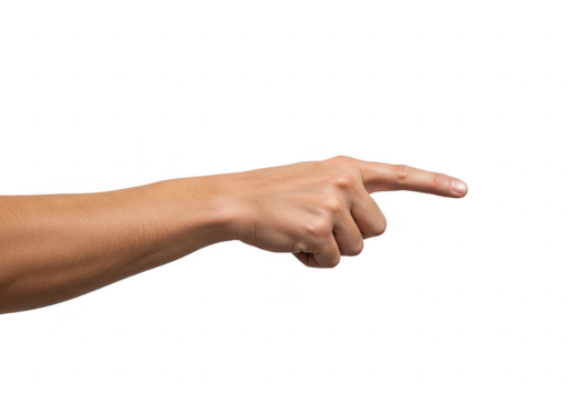 A human hand pointing with the index finger extended isolated on transparent background