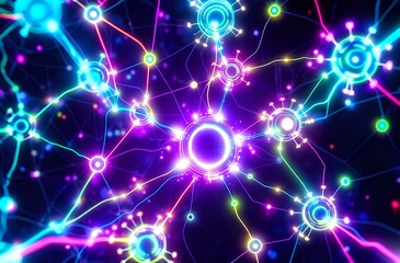 Fototapeta premium Futuristic Cyberpunk Neon Network Design