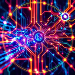 Obraz premium Vibrant Cyberpunk Cityscape: Abstract Technology with Neon Glow