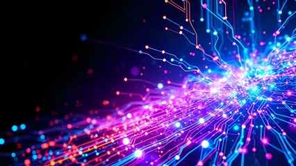 Naklejka premium Cyberpunk Data Network: Abstract Digital Art in Neon Hues