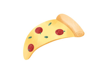 Mozzarella Cheese Pizza Slice with Tomatoes and Basil Illustration