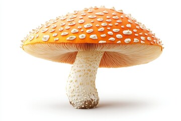 Vibrant orange mushroom with white spots discovered in a forest during a sunny afternoon hike