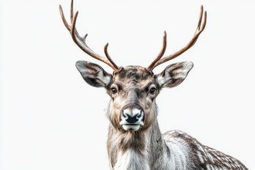 Majestic deer with antlers standing against a light background in a serene environment