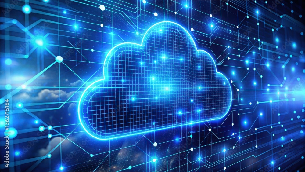 Poster Cloud Integration with Data Grid and Blue Technology Visualization