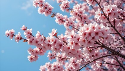 Background material of cherry blossoms and blue sky