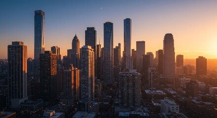 Fototapeta premium Golden sunset illuminates a city skyline