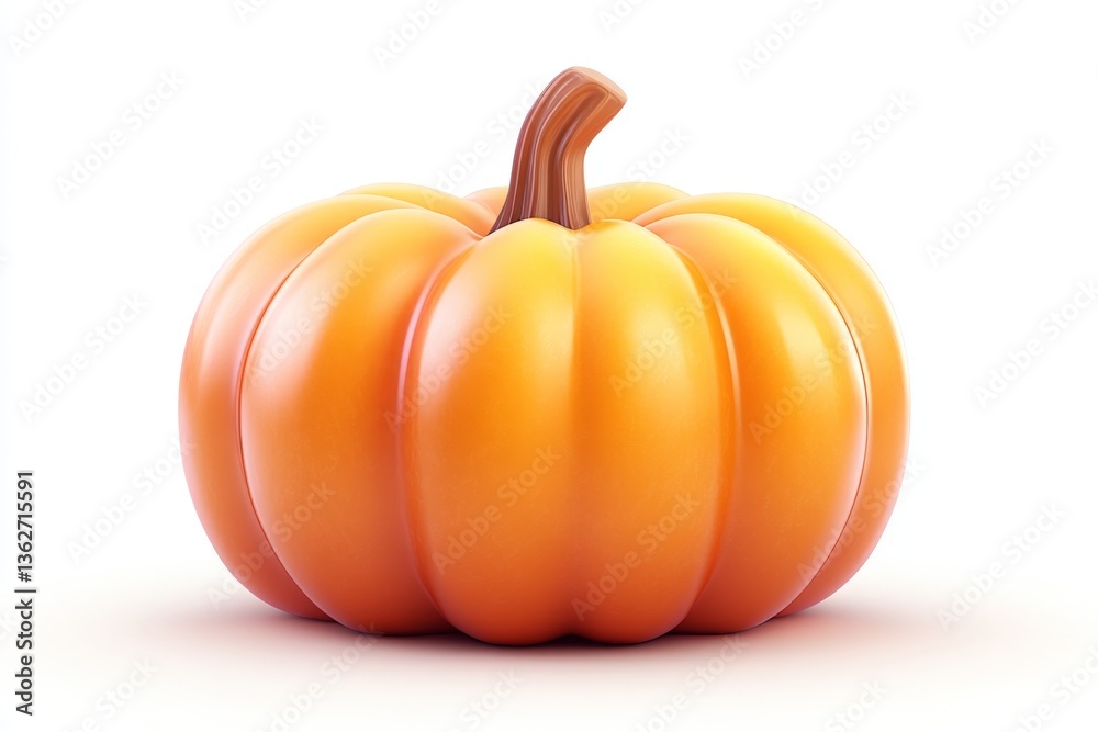 Aufkleber bright orange pumpkin resting on a white surface, showcasing a smooth and glossy texture during autu
