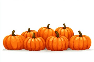 Seven vibrant pumpkins arranged neatly for autumn decoration and seasonal festivities