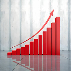 bar graph with a steep rise in vibrant red reflect