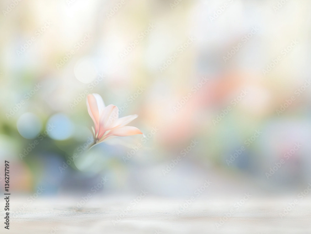 Poster delicate pink flower stands out against softly blurred background, creating serene and tranquil atmo