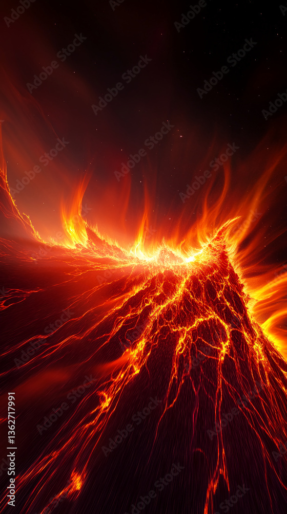 Aufkleber intense orange and red lava flows, creating a fiery, textured surface, showcasing power and intense 