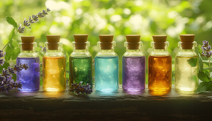 High quality illustration, hemp oil bottles showcased on a wooden table, evoking natural wellness vibes, ideal for a banner design to promote a healthy lifestyle